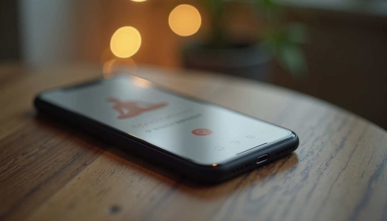 Eye-level view of a smartphone displaying a meditation app